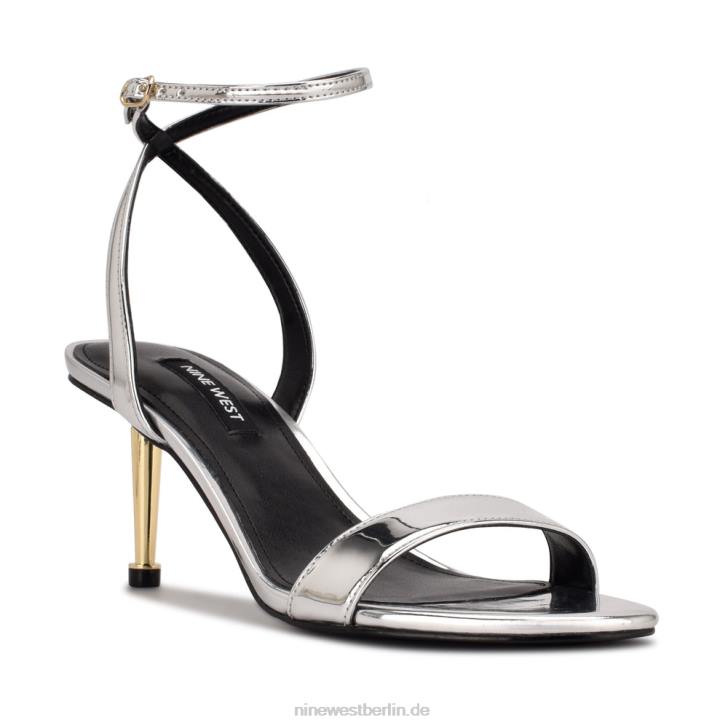 Nine West RR2J1864Anny-Sandalen mit Knöchelriemen und Absatz Silberspiegelmetallic