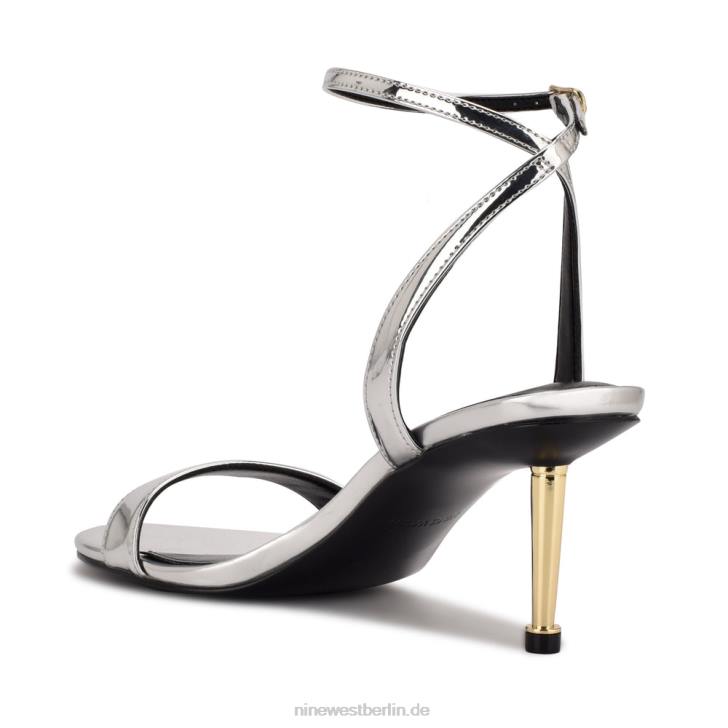 Nine West RR2J1864Anny-Sandalen mit Knöchelriemen und Absatz Silberspiegelmetallic
