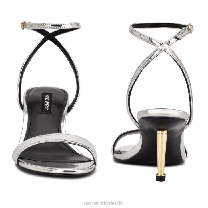 Nine West RR2J1864Anny-Sandalen mit Knöchelriemen und Absatz Silberspiegelmetallic