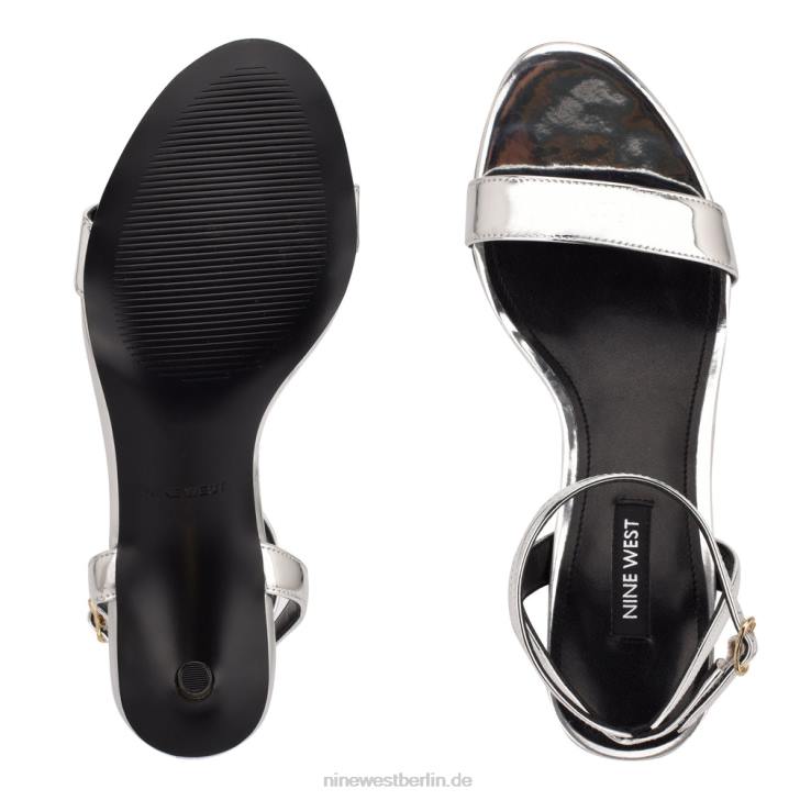 Nine West RR2J1864Anny-Sandalen mit Knöchelriemen und Absatz Silberspiegelmetallic