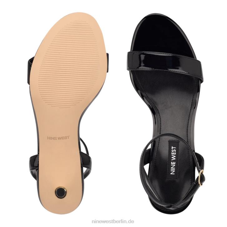 Nine West RR2J1866Anny-Sandalen mit Knöchelriemen und Absatz schwarzes Lackleder