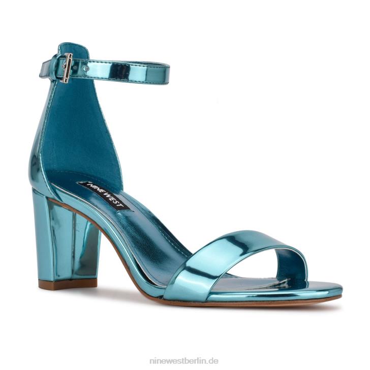 Nine West RR2J1929Pruce-Sandalen mit Blockabsatz und Knöchelriemen Blauer Spiegelmetallic