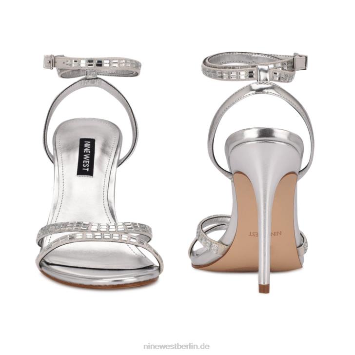 Nine West RR2J1965Mona-Sandalen mit Knöchelriemen Silber schimmerndes Wildleder