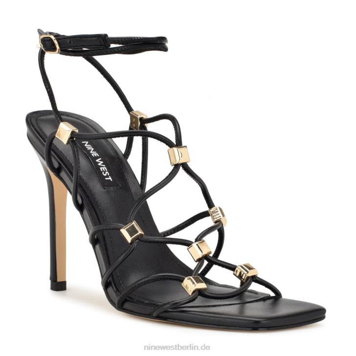 Nine West RR2J254Tenor-Sandalen mit Knöchelwickel und Absatz Schwarz