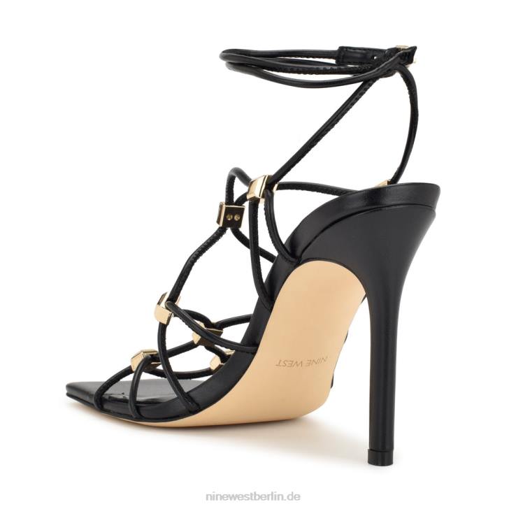 Nine West RR2J254Tenor-Sandalen mit Knöchelwickel und Absatz Schwarz