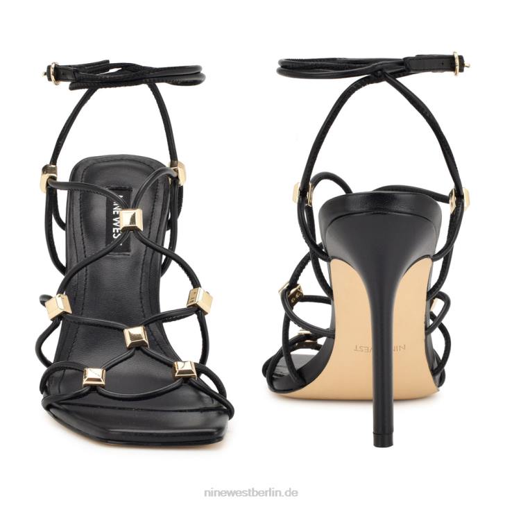 Nine West RR2J254Tenor-Sandalen mit Knöchelwickel und Absatz Schwarz