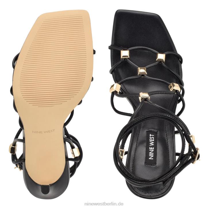 Nine West RR2J254Tenor-Sandalen mit Knöchelwickel und Absatz Schwarz