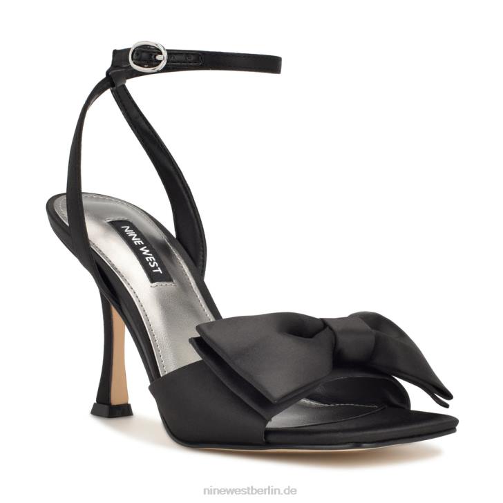 Nine West RR2J271Yaway-Sandalen mit Knöchelwickel und Absatz schwarzer Satin