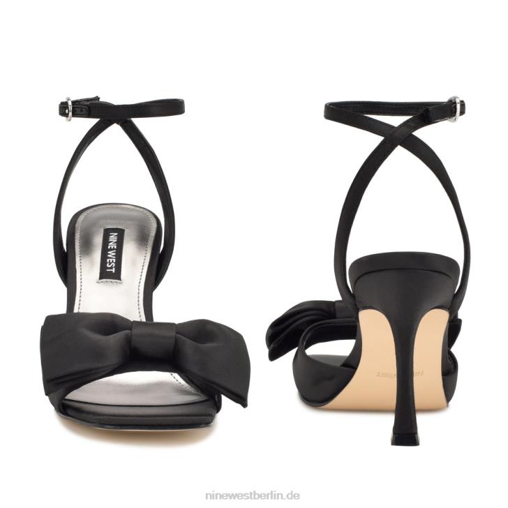 Nine West RR2J271Yaway-Sandalen mit Knöchelwickel und Absatz schwarzer Satin