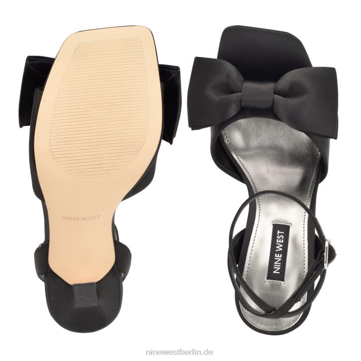 Nine West RR2J271Yaway-Sandalen mit Knöchelwickel und Absatz schwarzer Satin