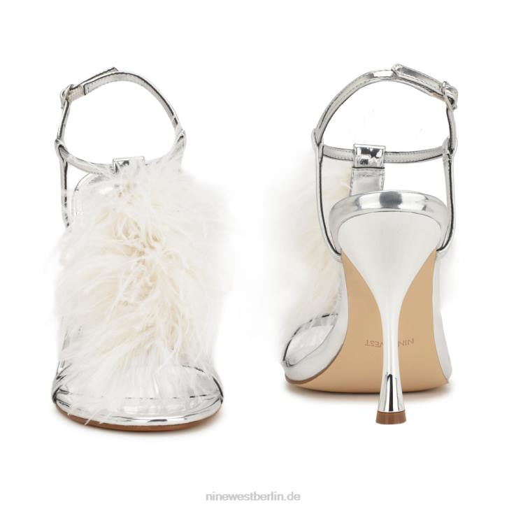 Nine West RR2J285Millionen Sandalen mit Knöchelriemen und Absatz Silber Weiss