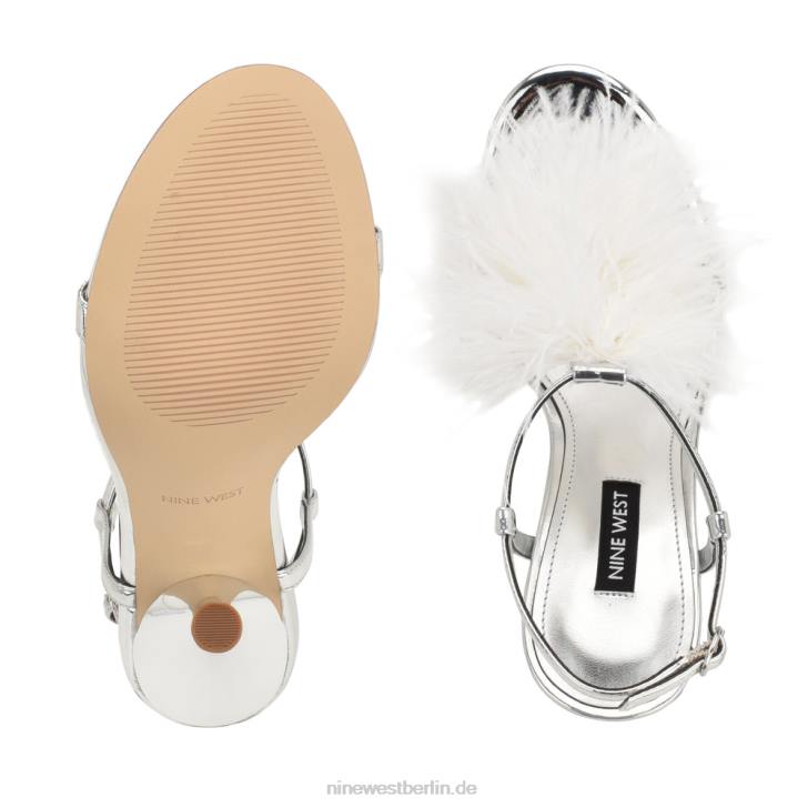 Nine West RR2J285Millionen Sandalen mit Knöchelriemen und Absatz Silber Weiss
