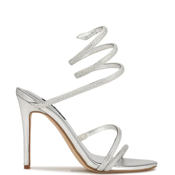 Nine West RR2J290Maskil-Sandalen mit Knöchelwickel und Absatz Silber schimmerndes Wildleder