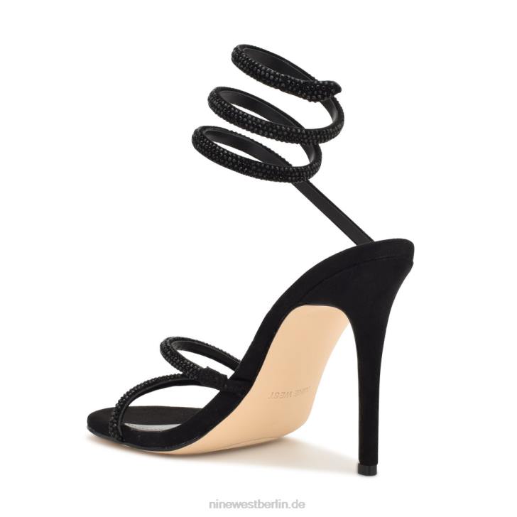 Nine West RR2J292Maskil-Sandalen mit Knöchelwickel und Absatz schwarzes Wildleder