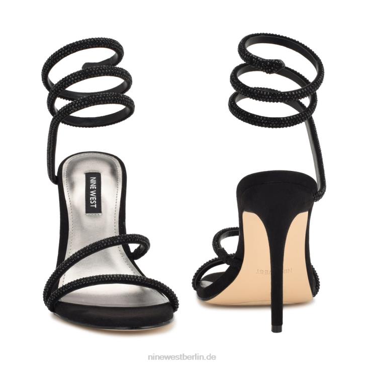Nine West RR2J292Maskil-Sandalen mit Knöchelwickel und Absatz schwarzes Wildleder