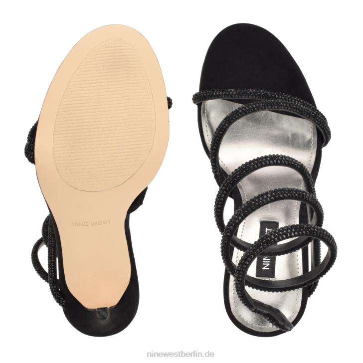Nine West RR2J292Maskil-Sandalen mit Knöchelwickel und Absatz schwarzes Wildleder