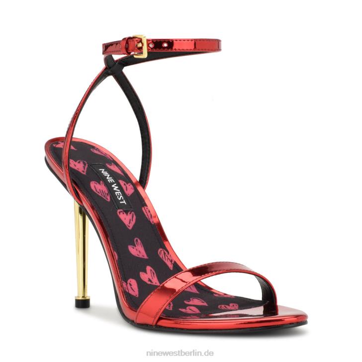 Nine West RR2J311Reina-Sandalen mit Knöchelriemen rote, spiegelnde metallische Herzen