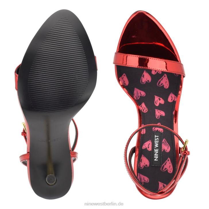 Nine West RR2J311Reina-Sandalen mit Knöchelriemen rote, spiegelnde metallische Herzen