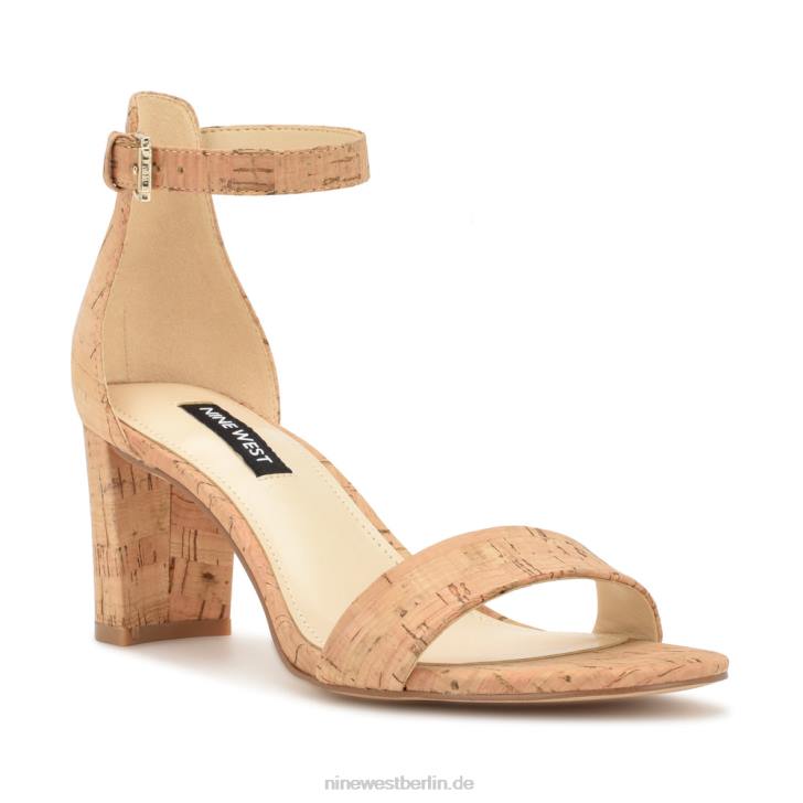 Nine West RR2J334Pruce-Sandalen mit Blockabsatz und Knöchelriemen Naturkork