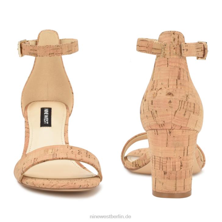 Nine West RR2J334Pruce-Sandalen mit Blockabsatz und Knöchelriemen Naturkork