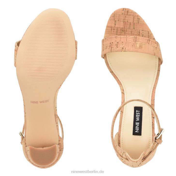 Nine West RR2J334Pruce-Sandalen mit Blockabsatz und Knöchelriemen Naturkork