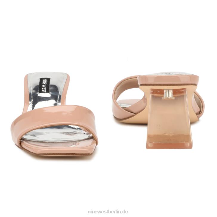 Nine West RR2J337Slide-Sandalen aus Eichenholz mit Absatz kaum nacktes Patent