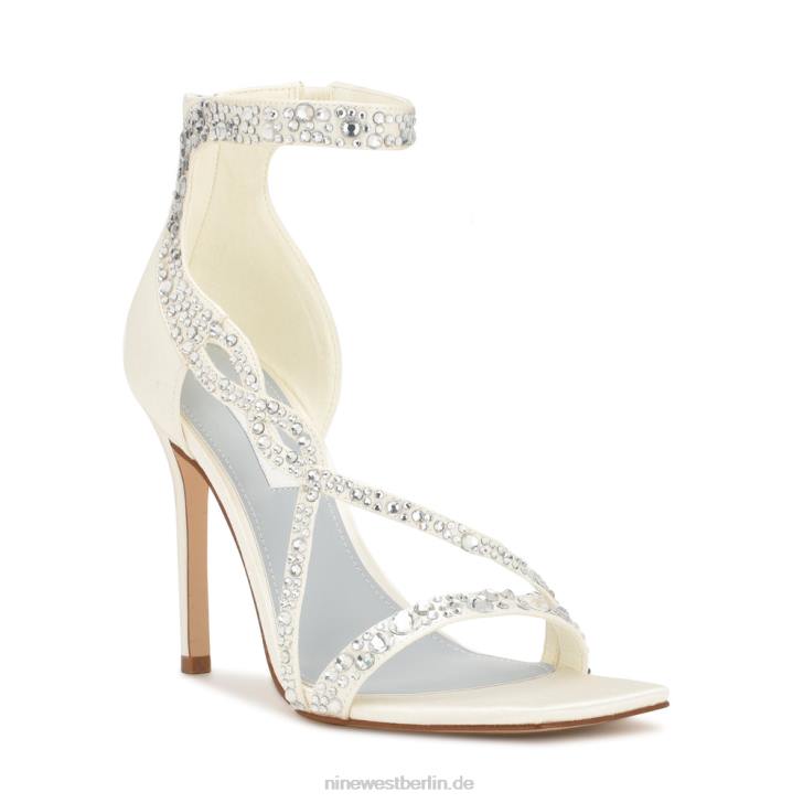 Nine West RR2J364Sandalen mit hohem Absatz Elfenbeinfarbener Satinkristall
