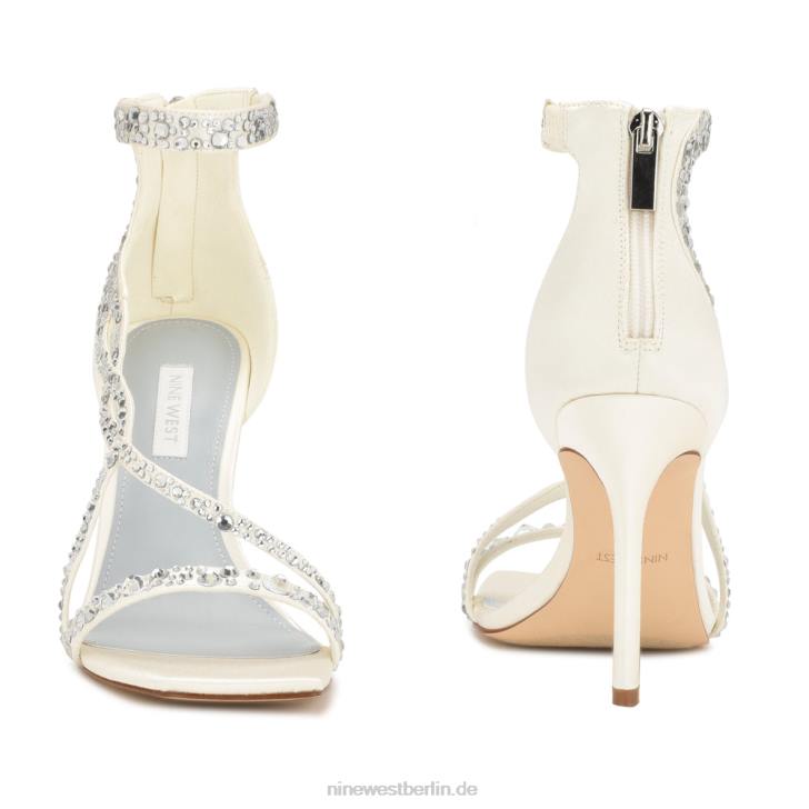 Nine West RR2J364Sandalen mit hohem Absatz Elfenbeinfarbener Satinkristall