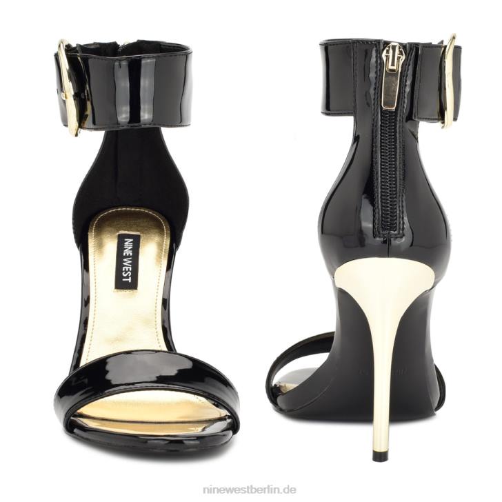 Nine West RR2J441Mova-Sandalen mit Knöchelriemen und Absatz schwarzes Lackleder