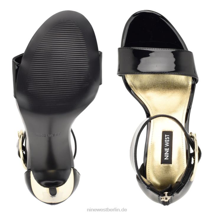 Nine West RR2J441Mova-Sandalen mit Knöchelriemen und Absatz schwarzes Lackleder