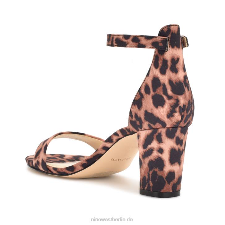 Nine West RR2J445Pruce-Sandalen mit Blockabsatz und Knöchelriemen brauner Leopard