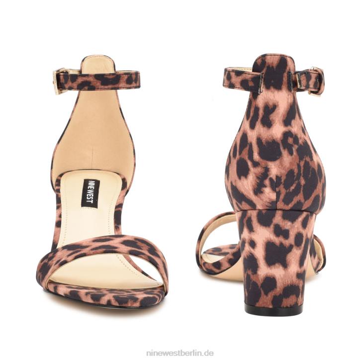 Nine West RR2J445Pruce-Sandalen mit Blockabsatz und Knöchelriemen brauner Leopard
