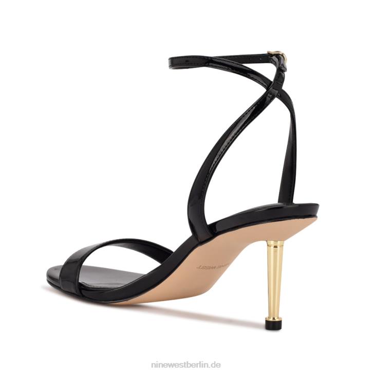 Nine West RR2J458Anny-Sandalen mit Knöchelriemen und Absatz schwarzes Lackleder