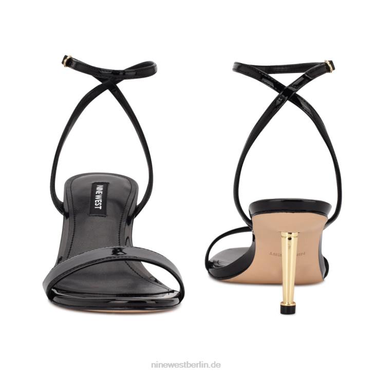 Nine West RR2J458Anny-Sandalen mit Knöchelriemen und Absatz schwarzes Lackleder