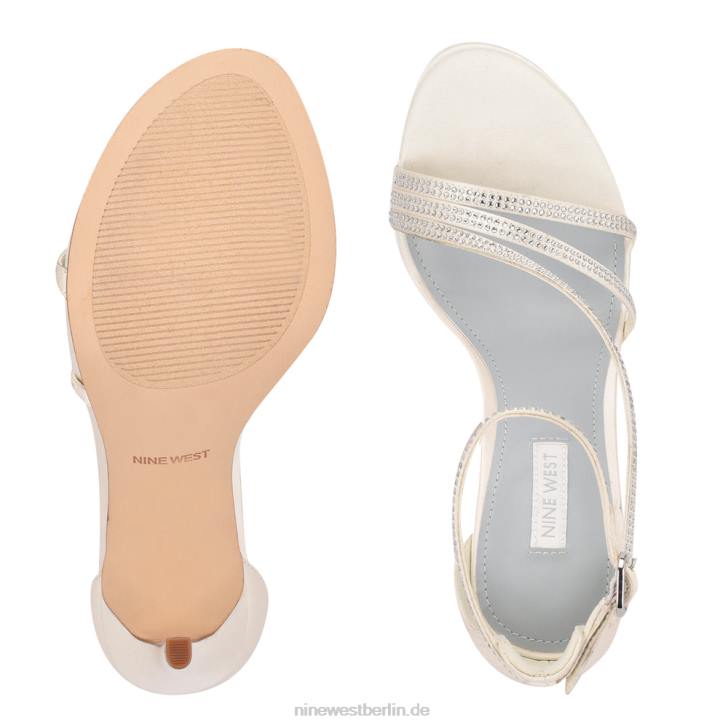 Nine West RR2J464Irelynn-Sandalen mit Knöchelriemen und Absatz weißer Satin