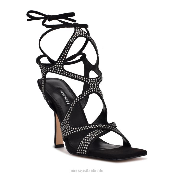 Nine West RR2J489Alanah-Sandalen mit Knöchelwickel und Absatz Schwarz