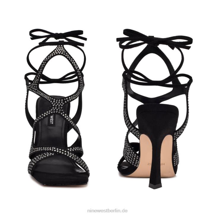 Nine West RR2J489Alanah-Sandalen mit Knöchelwickel und Absatz Schwarz