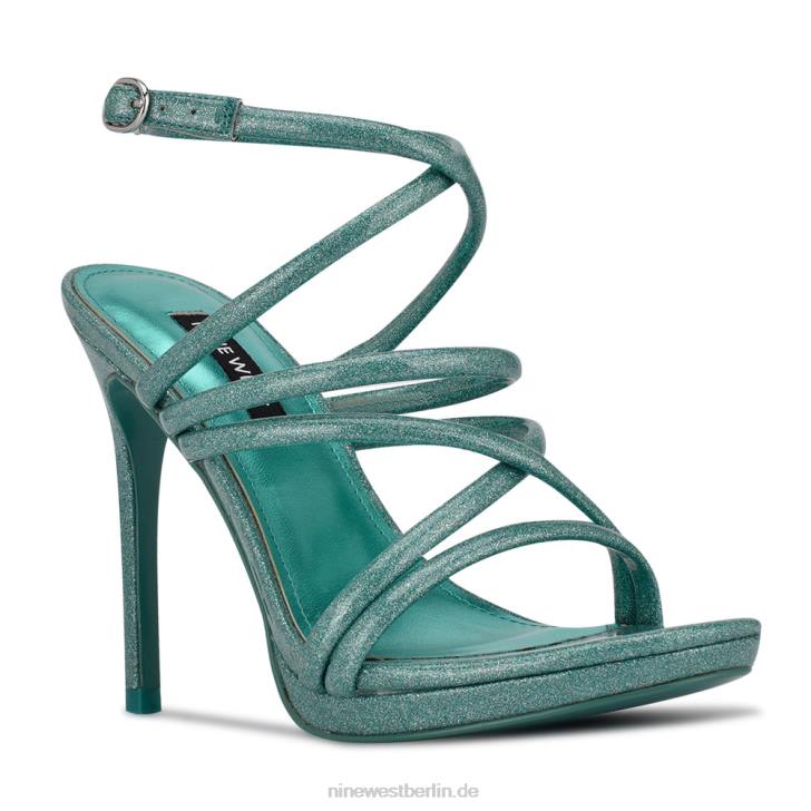Nine West RR2J542Lexy-Sandalen mit Knöchelriemen und Absatz blauer Glitzer