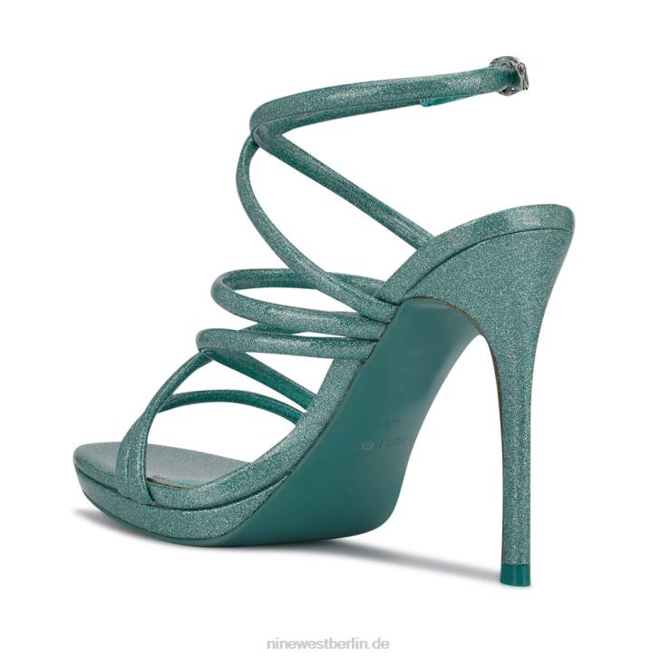 Nine West RR2J542Lexy-Sandalen mit Knöchelriemen und Absatz blauer Glitzer
