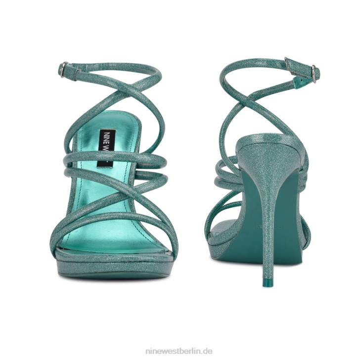 Nine West RR2J542Lexy-Sandalen mit Knöchelriemen und Absatz blauer Glitzer