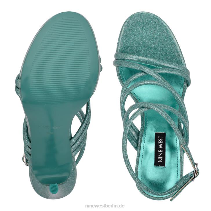 Nine West RR2J542Lexy-Sandalen mit Knöchelriemen und Absatz blauer Glitzer