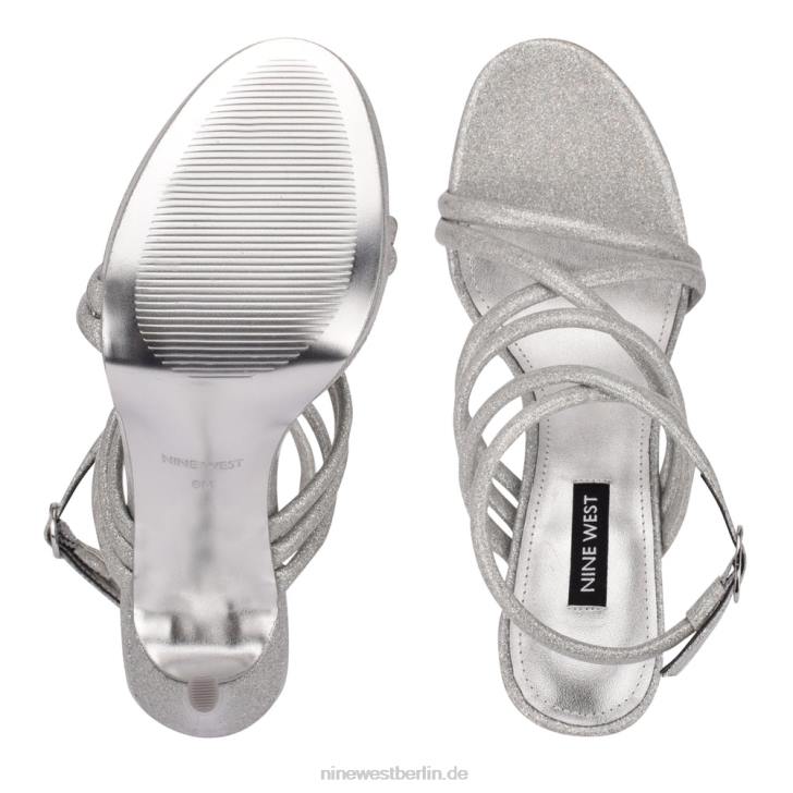 Nine West RR2J544Lexy-Sandalen mit Knöchelriemen und Absatz silbern irisierend
