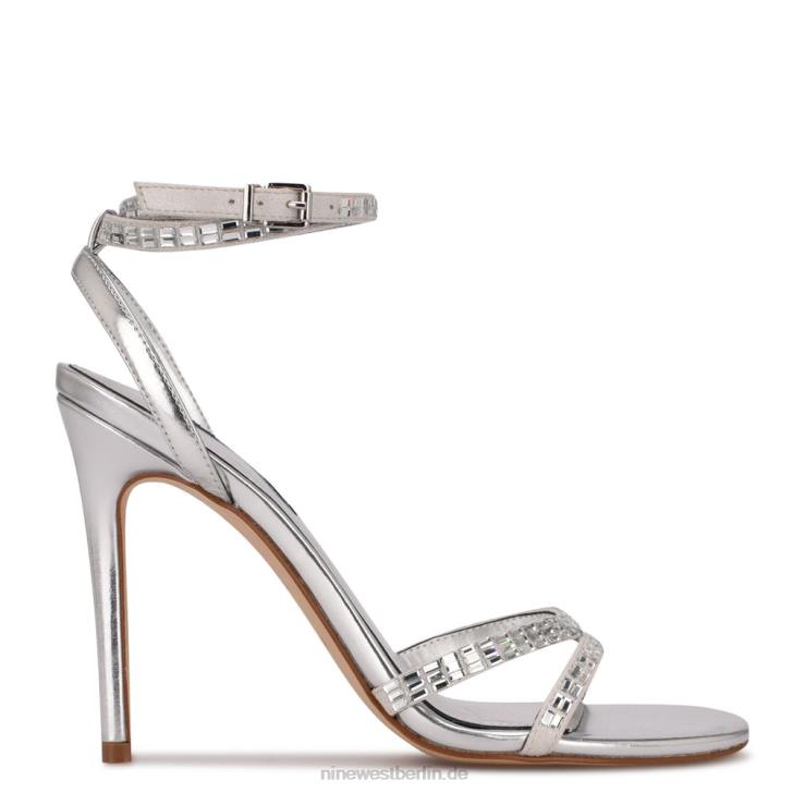 Nine West RR2J554Mona-Sandalen mit Knöchelriemen Silber schimmerndes Wildleder
