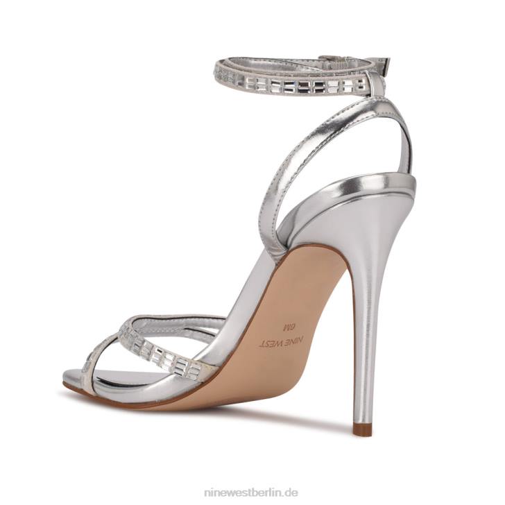Nine West RR2J554Mona-Sandalen mit Knöchelriemen Silber schimmerndes Wildleder