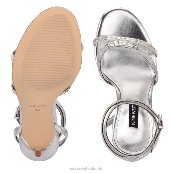 Nine West RR2J554Mona-Sandalen mit Knöchelriemen Silber schimmerndes Wildleder