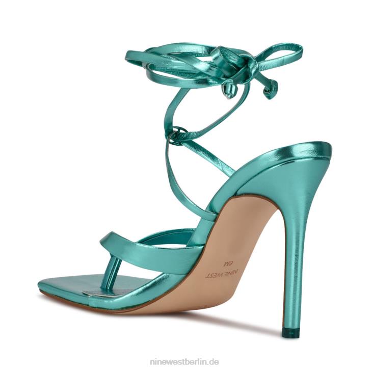 Nine West RR2J582Terrie-Sandalen mit Knöchelwickel und Absatz Türkismetallic
