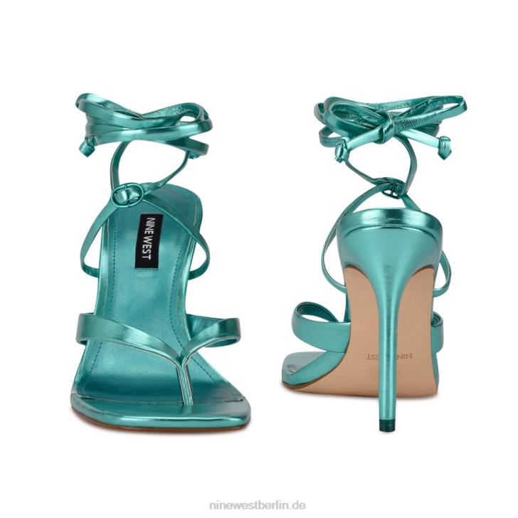 Nine West RR2J582Terrie-Sandalen mit Knöchelwickel und Absatz Türkismetallic