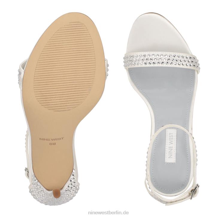 Nine West RR2J637Toria-Sandalen mit Knöchelriemen weißer Satin