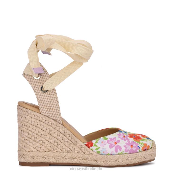 Nine West RR2J842Freund Knöchelwickel-Espadrille-Keilsandalen weiß geblümt