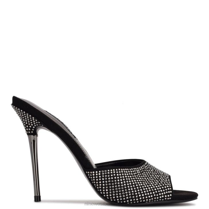 Nine West RR2J1892Slide-Sandalen mit Divas-Absatz schwarz schimmerndes Wildleder